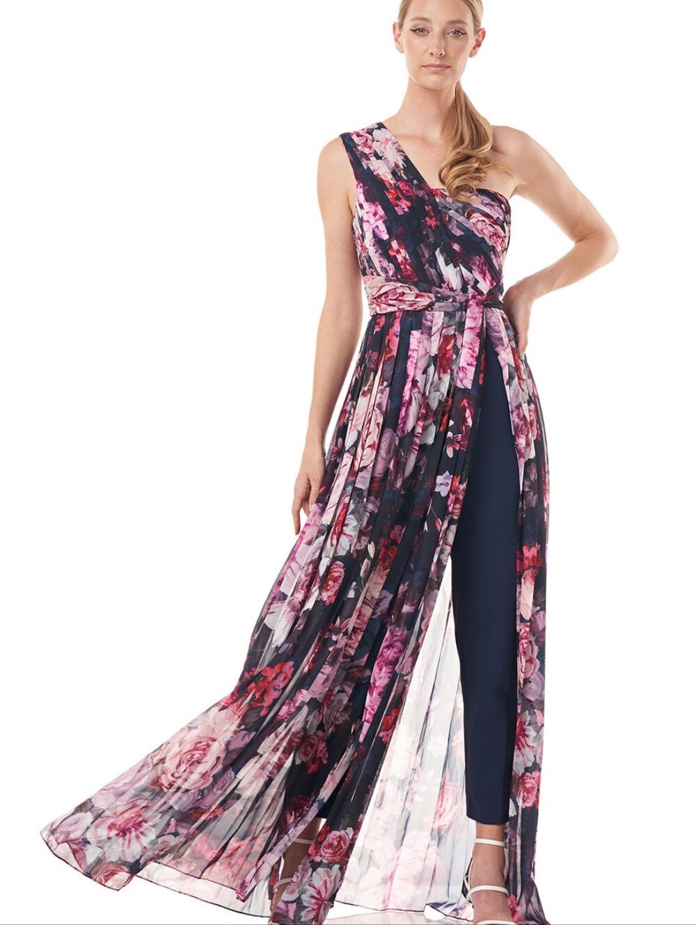 NWT Kay Unger Layla Walk-through 1 ShoulderSkirt& Hidden Pants STATEMENT PC $468 - Picture 5 of 8